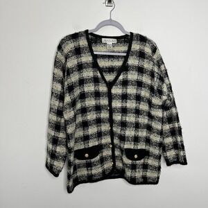 VINTAGE Summit Hill Sweater Womens Petite M Black Plaid Cardigan Buttons‎ 90s